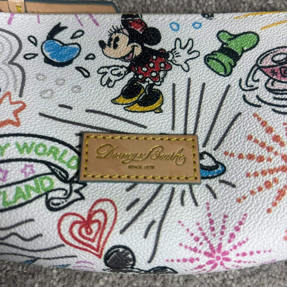 Dooney & Bourke Disney Parks Sketch Cosmetic Bag White Multi Mickey Minnie - Picture 3 of 7